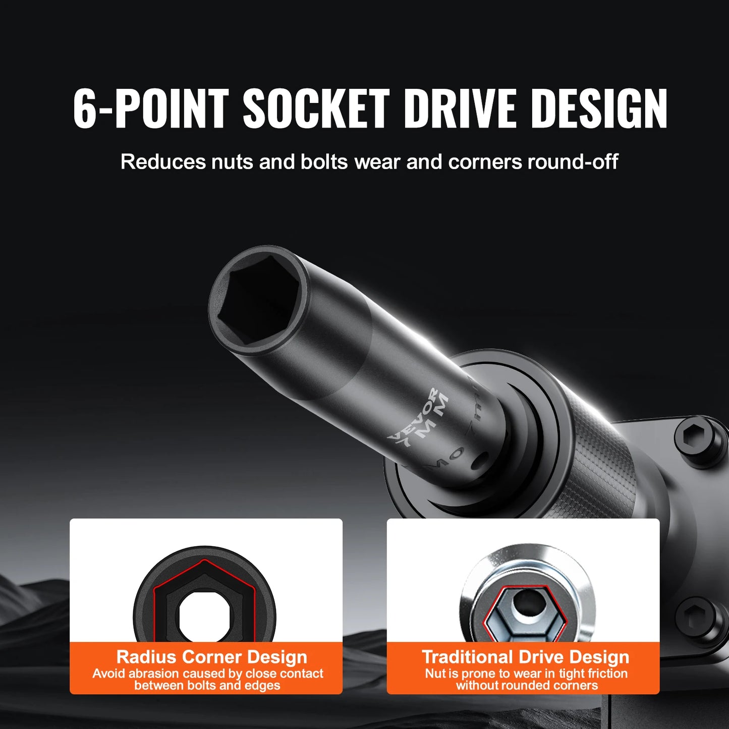 VEVOR 1/2" Drive Impact Socket Set  6 Point Cr-V Alloy Steel for Auto Repair Easy-to-Read Size Markings Rugged Construction