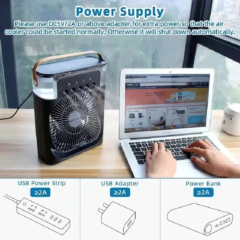3 In 1 Fan AIr Conditioner Household Small Air Cooler LED Night Light Portable