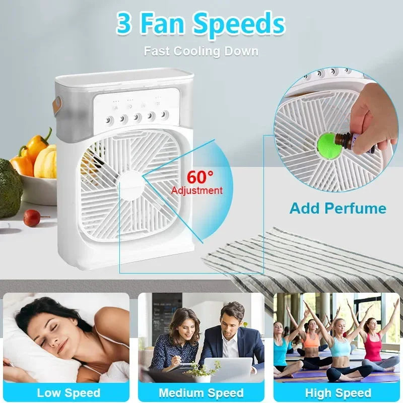3 In 1 Fan AIr Conditioner Household Small Air Cooler LED Night Light Portable